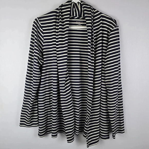 L.L. Bean Jackets & Blazers - LL Bean Women's Blue and White Striped Open Front Wrap Cardigan SizeL 100%Cotton